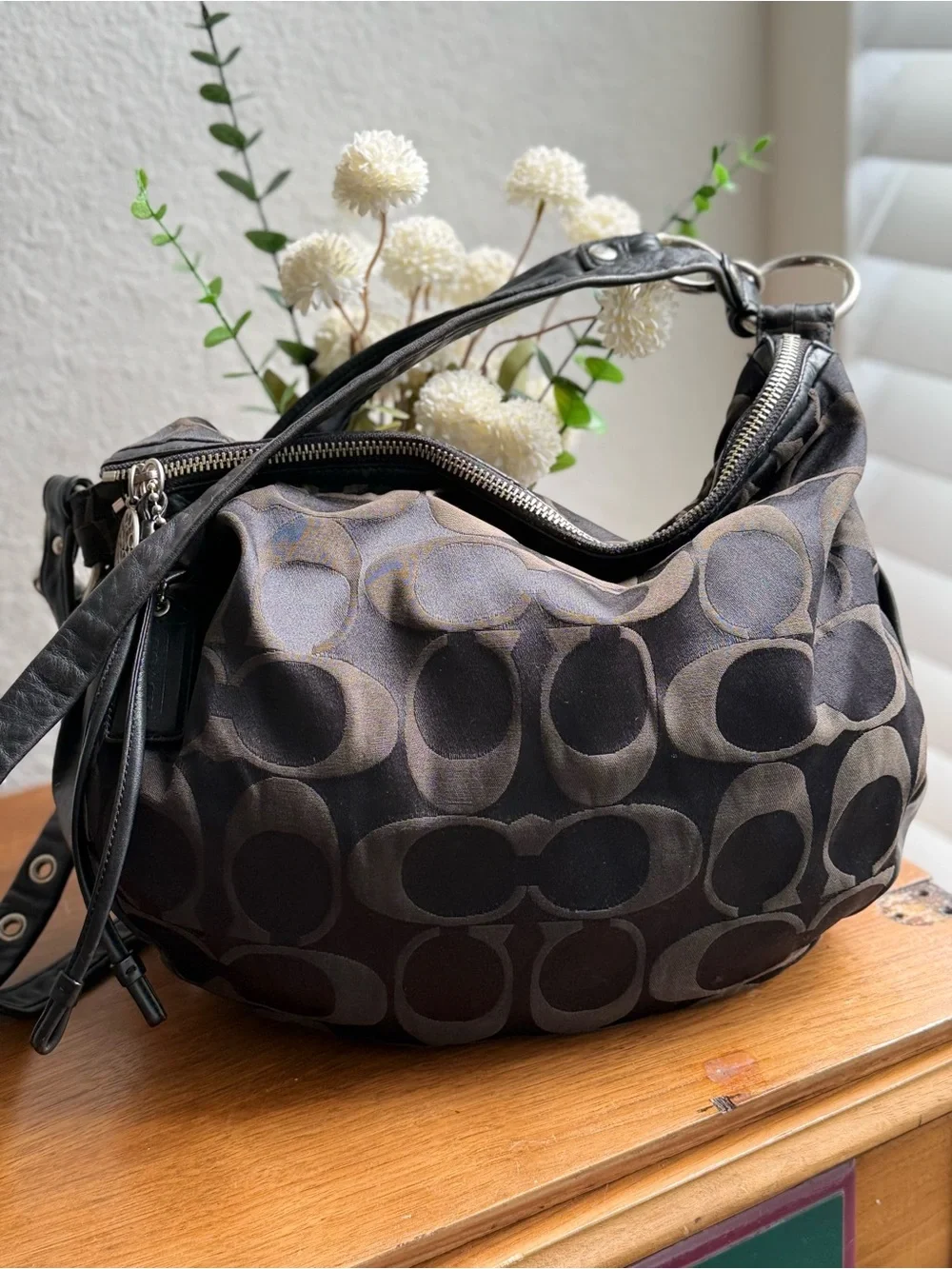 Coach Ali signature Hobo bag in black signature jacquard 2008